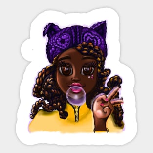 Cute black girl with cat ears - African American anime game character Sticker